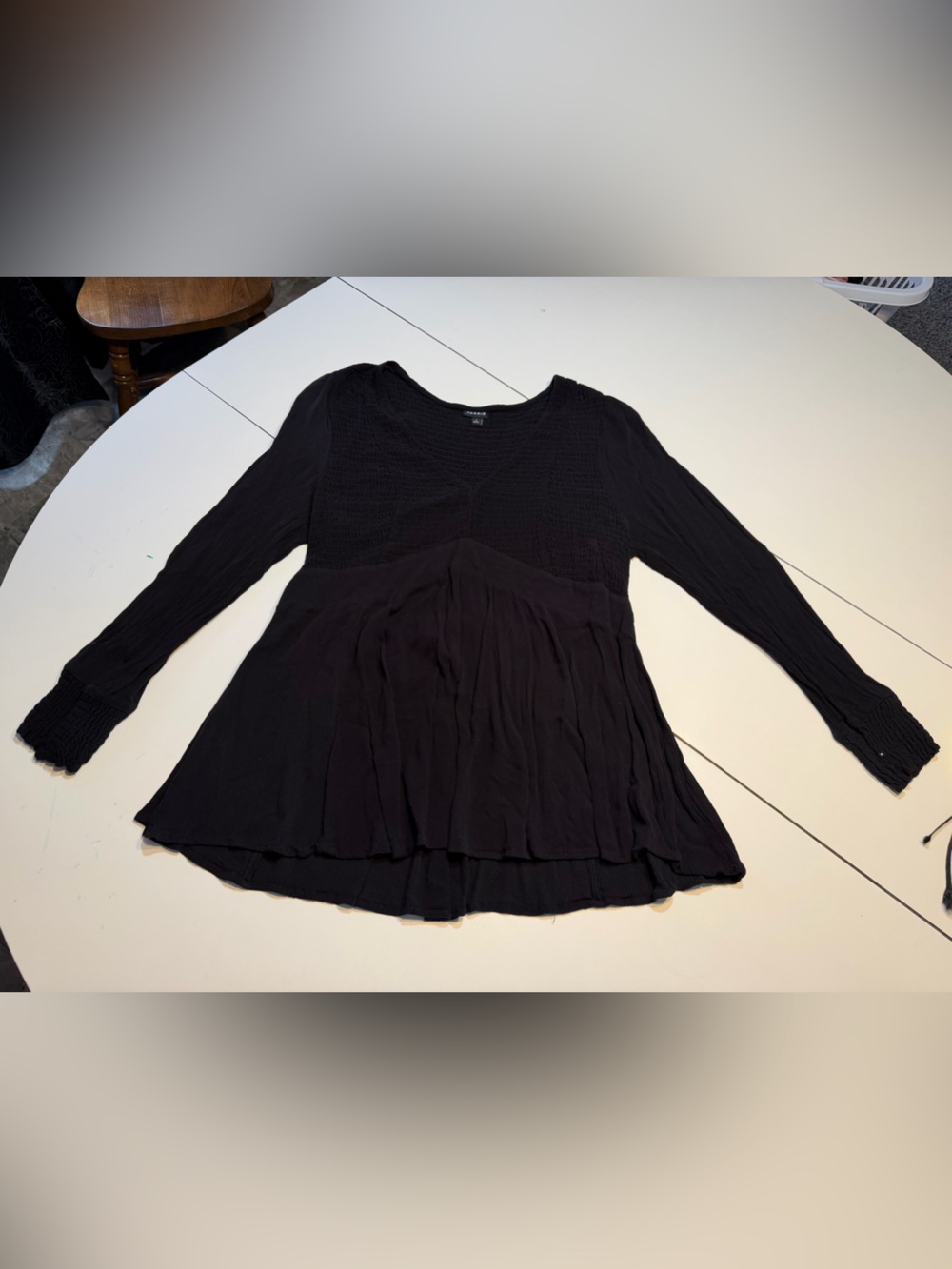 Torrid size 1 black long-sleeve skater dress textured smocked bodice flowy skirt